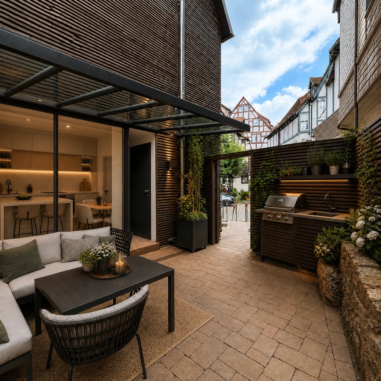 Terrasse und Wohnraum für die Immobilienvermarktung